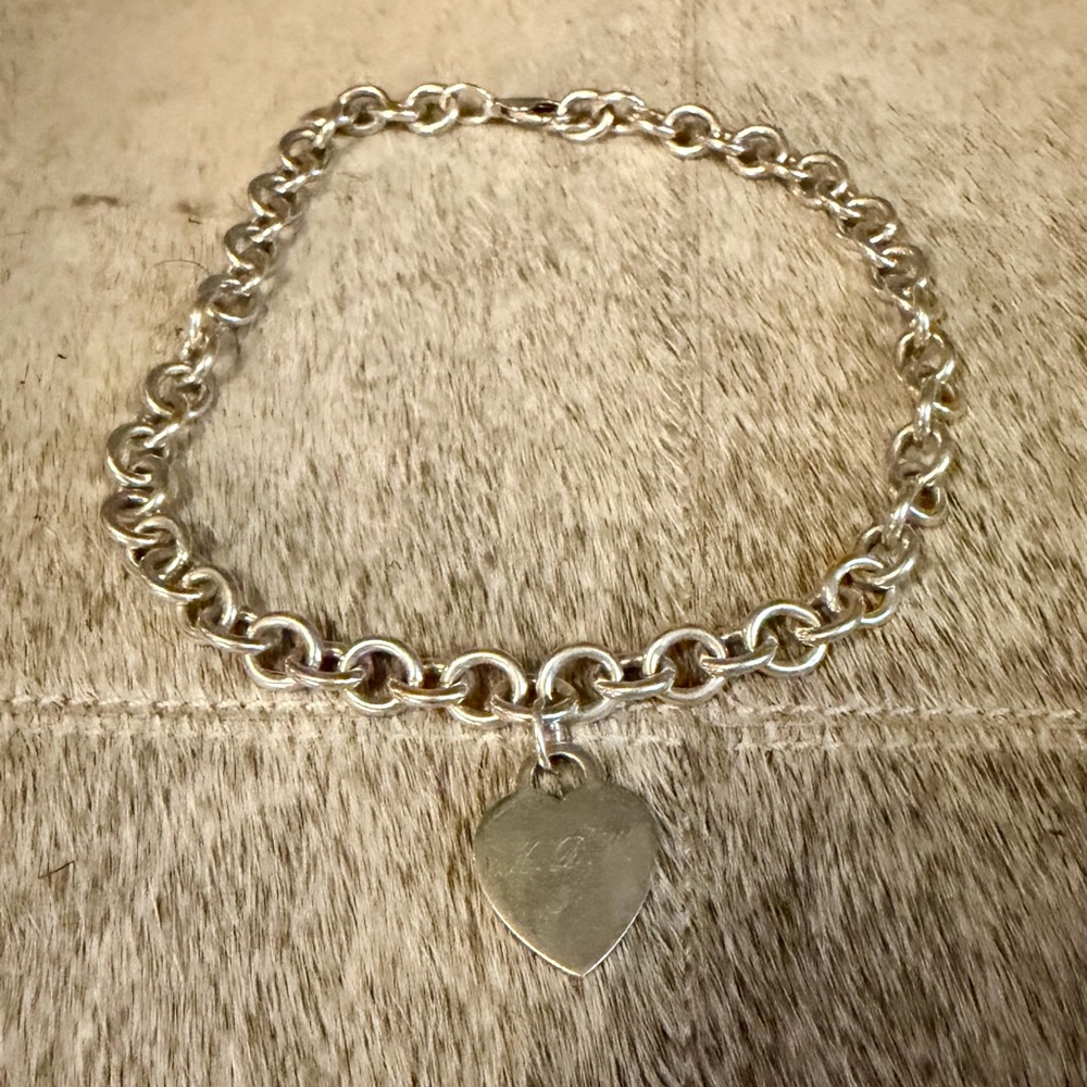 Sterling Silver Heart Charm Link Necklace - Silver